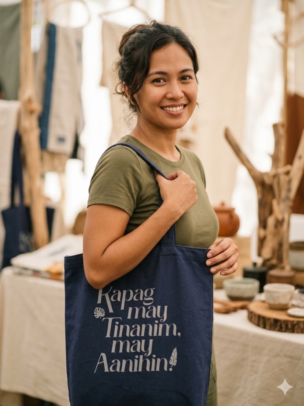 Navy Typographic Canvas Tote Bag